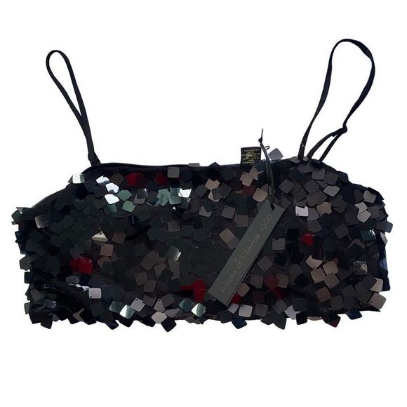House Of Harlow NWT Crop Top Party Clubwear Rave Black Sequins Sparkle Sexy L - Picture 1 of 6